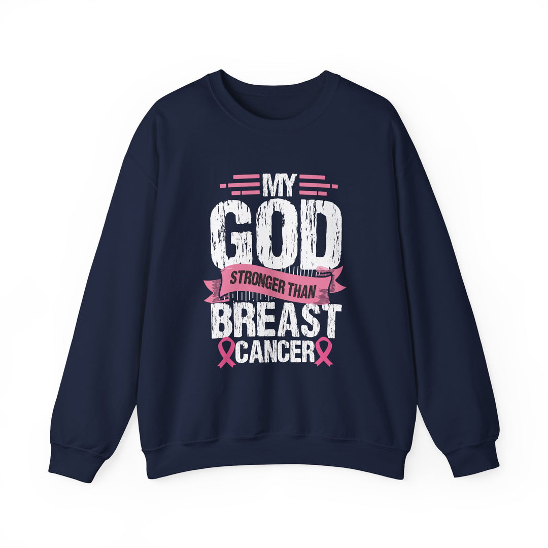 Breast Cancer Awareness Crewneck Sweatshirt, God is Stronger Than Breast Cancer, Inspirational Gift, Unisex Pullover, Support Awareness