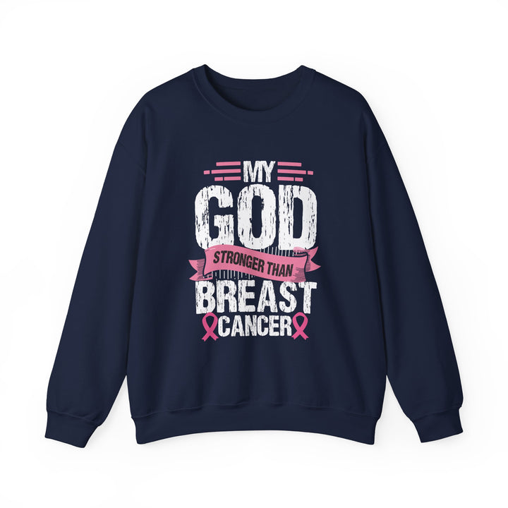 Breast Cancer Awareness Crewneck Sweatshirt, God is Stronger Than Breast Cancer, Inspirational Gift, Unisex Pullover, Support Awareness