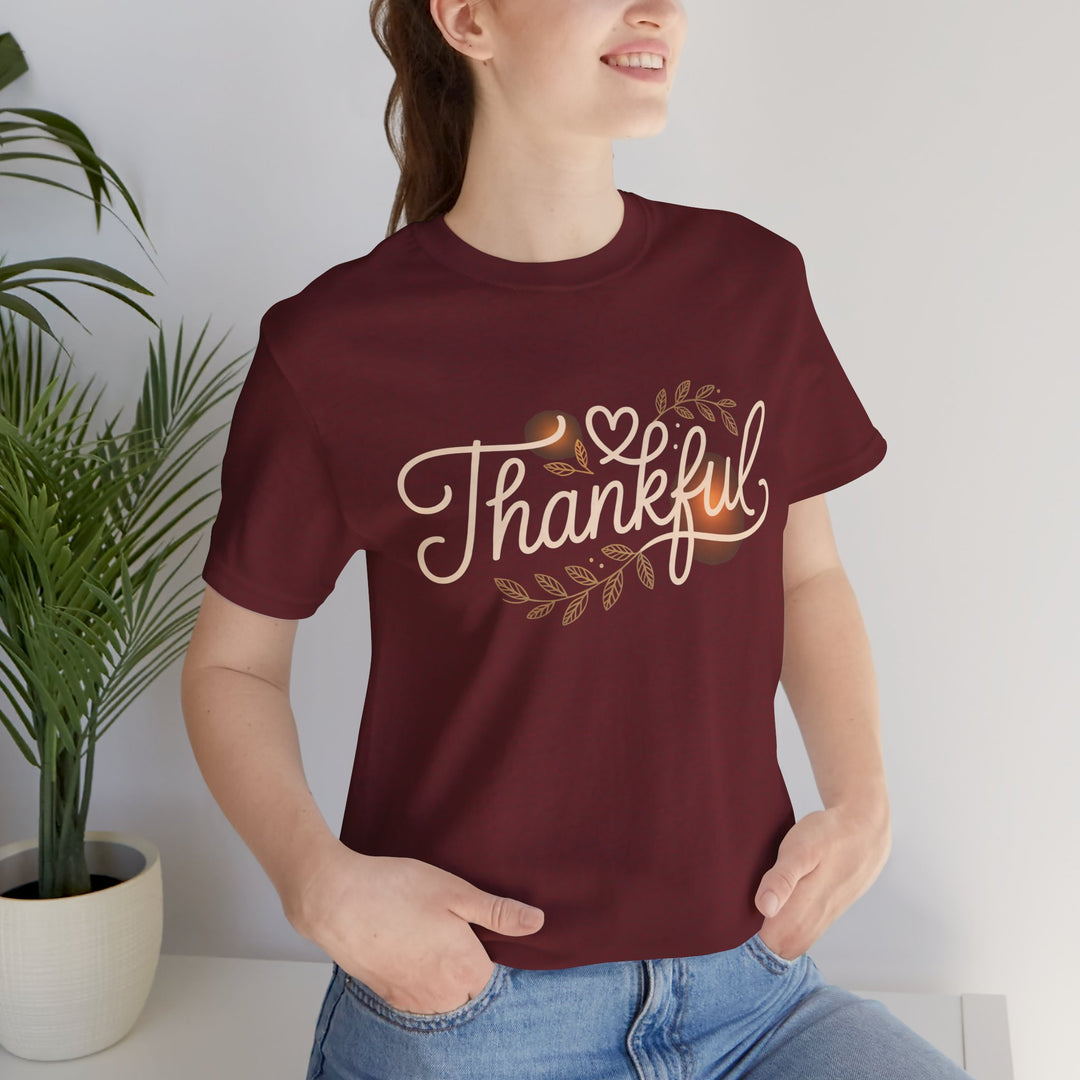 Thankful Tee - Unisex Jersey Short Sleeve Shirt for Thanksgiving, Gratitude Gift, Casual Wear, Family Gathering, Everyday Comfort
