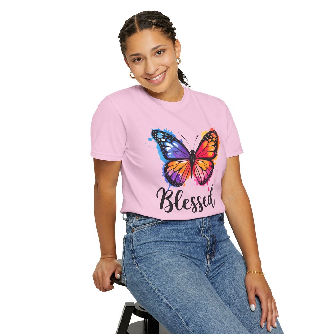 Watercolor Butterfly T-Shirt Blessed Radiant Renewed Unshakably Blessed