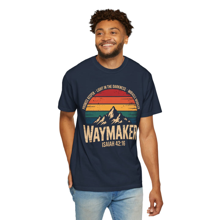 Waymaker Retro Christian T-Shirt - Isaiah 42:16 Vintage Sunset Design
