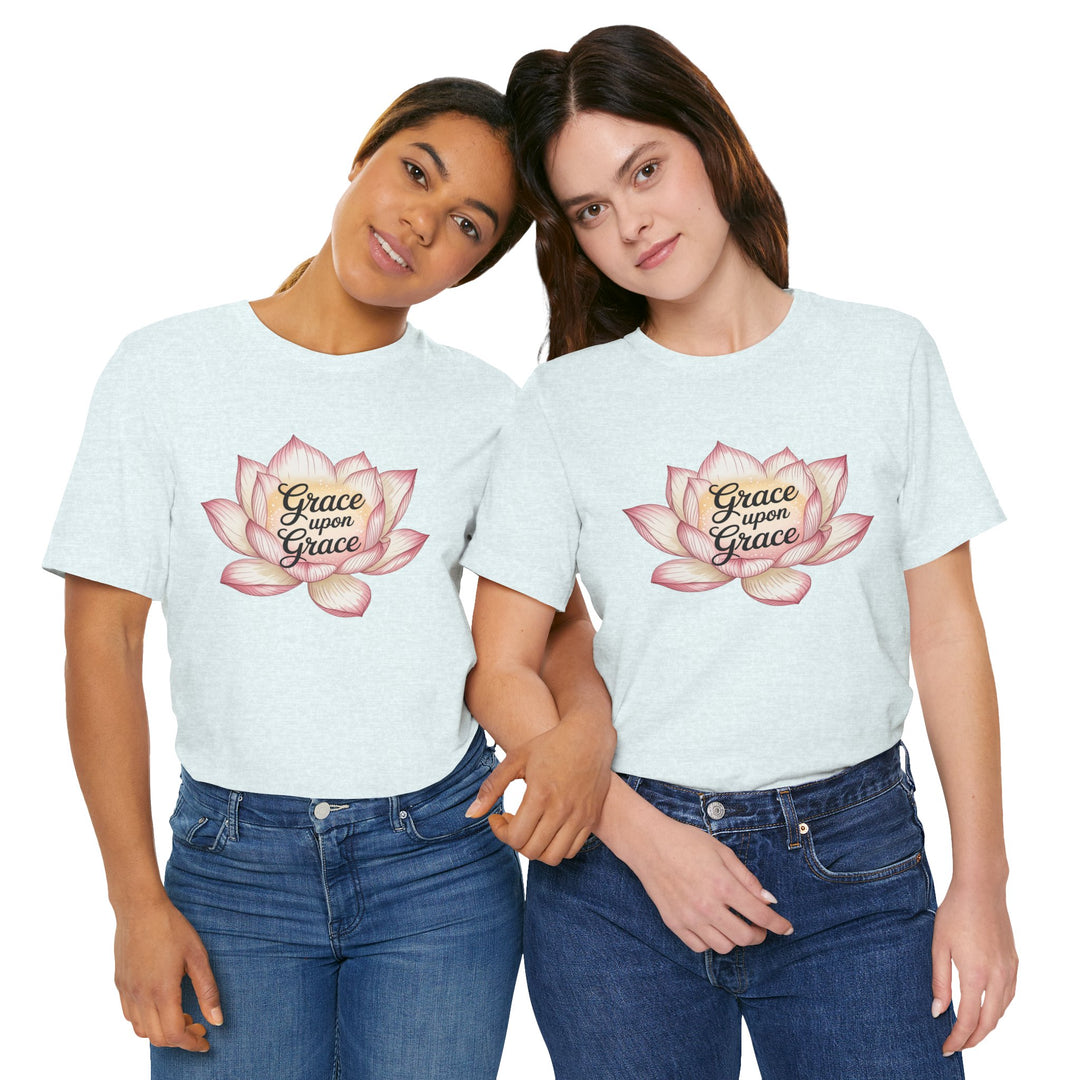 Lotus Blossom Inspirational Tee, Grace Upon Grace T-shirt, Mindfulness Gift, Spiritual Apparel, Relaxed Fit Tee, Yoga Wear