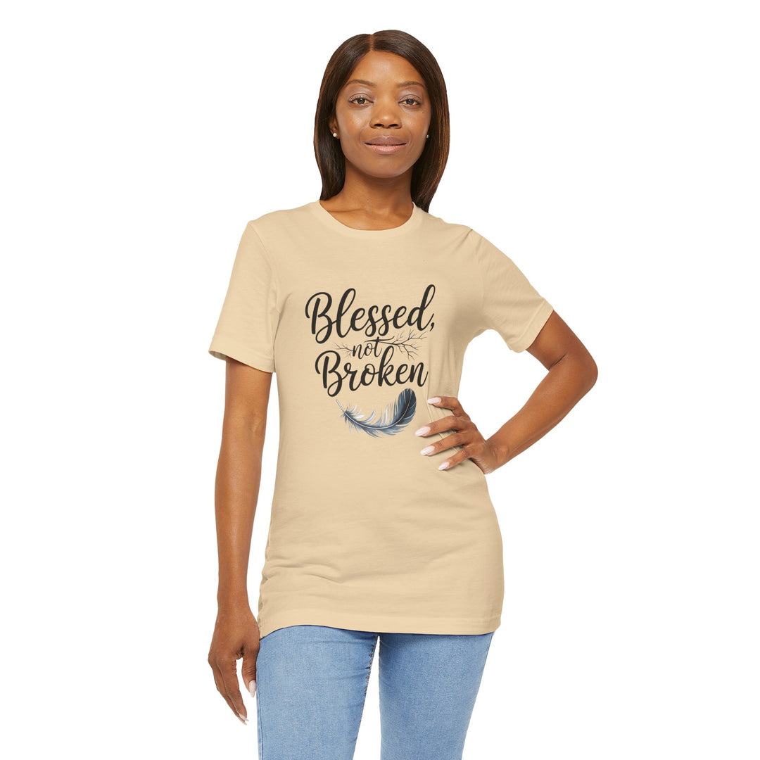 Blessed Not Broken - Graceful Feather Unisex Tee - Walk in Healing and Hope