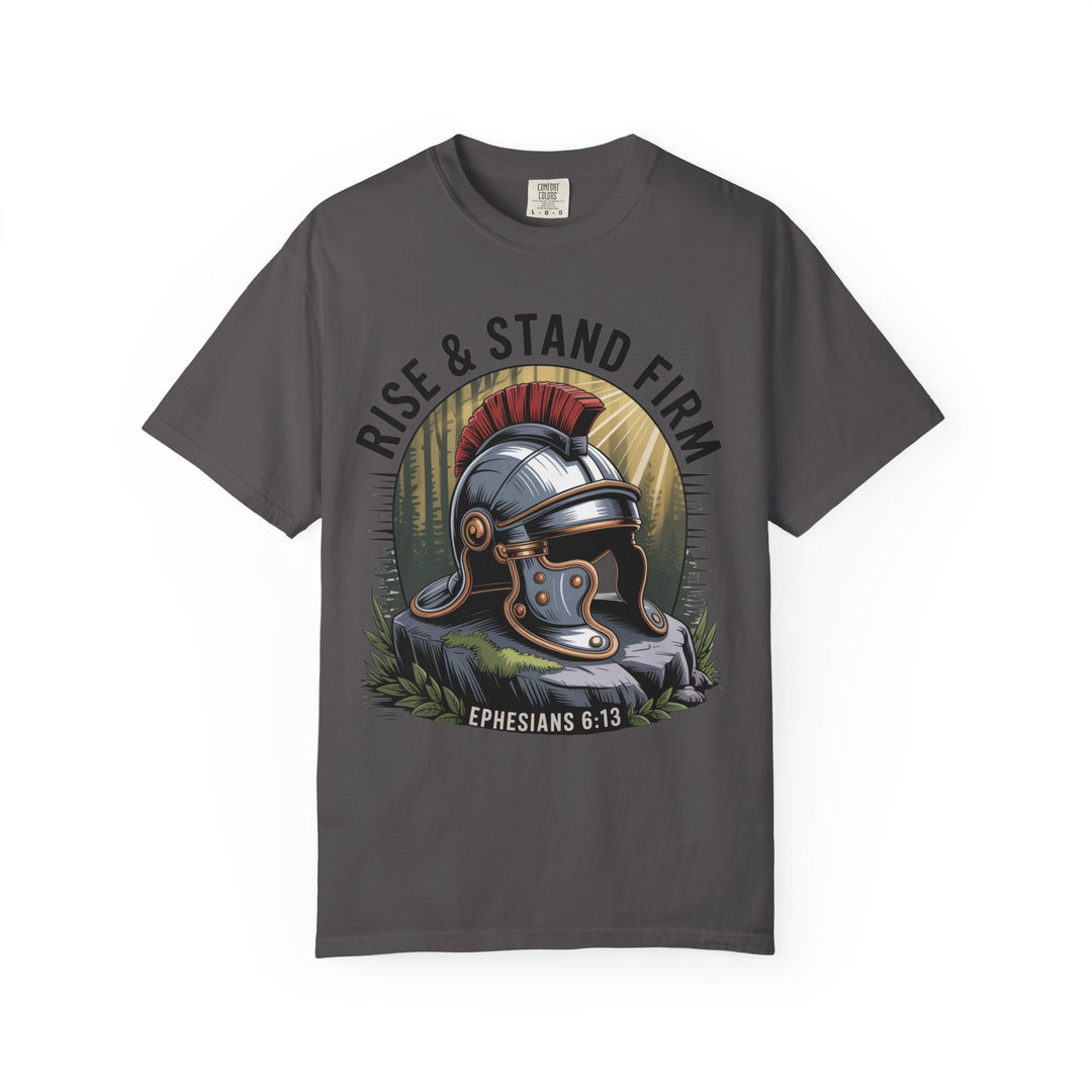 Faithful Warrior Unisex T-shirt - Rise & Stand Firm with Roman Helmet Design