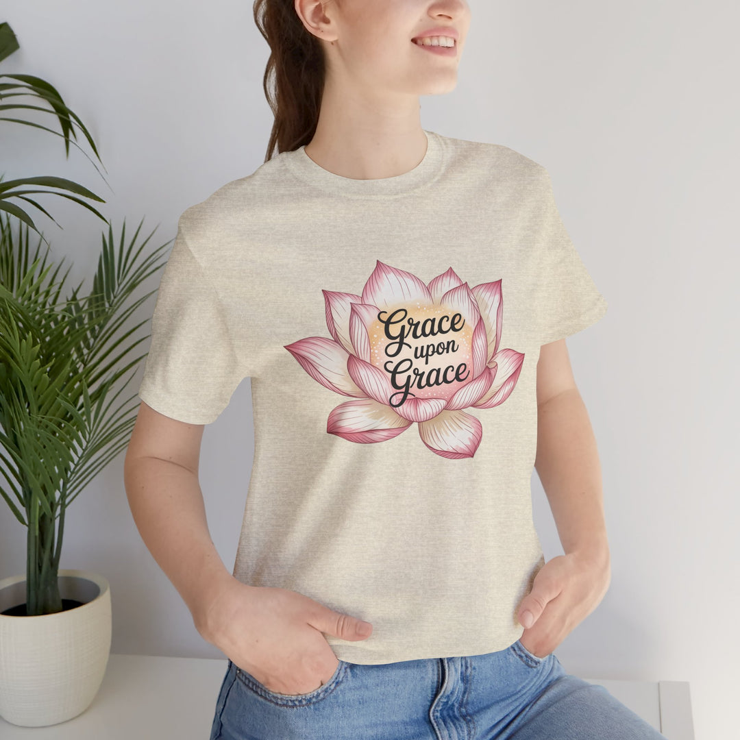 Lotus Blossom Inspirational Tee, Grace Upon Grace T-shirt, Mindfulness Gift, Spiritual Apparel, Relaxed Fit Tee, Yoga Wear