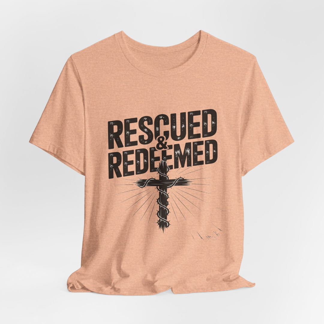 Faith-Inspired Unisex Jersey Tee - Rescued & Redeemed, Christian T-Shirt, Inspirational Apparel, Gift for Believers, Casual Wear