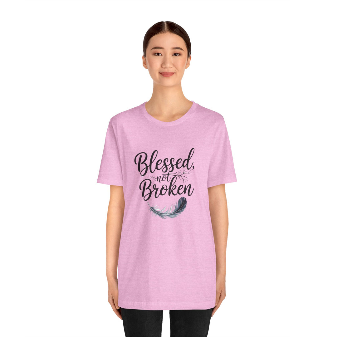 Blessed Not Broken - Graceful Feather Unisex Tee - Walk in Healing and Hope
