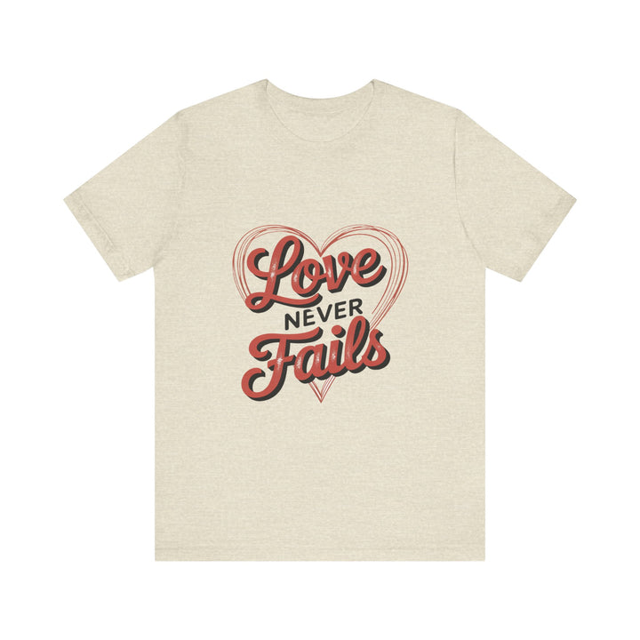 Love Never Fails – 1 Corinthians 13 Retro Heart T-Shirt