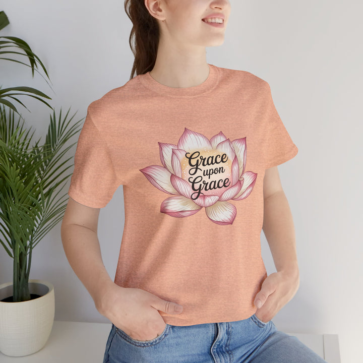 Lotus Blossom Inspirational Tee, Grace Upon Grace T-shirt, Mindfulness Gift, Spiritual Apparel, Relaxed Fit Tee, Yoga Wear