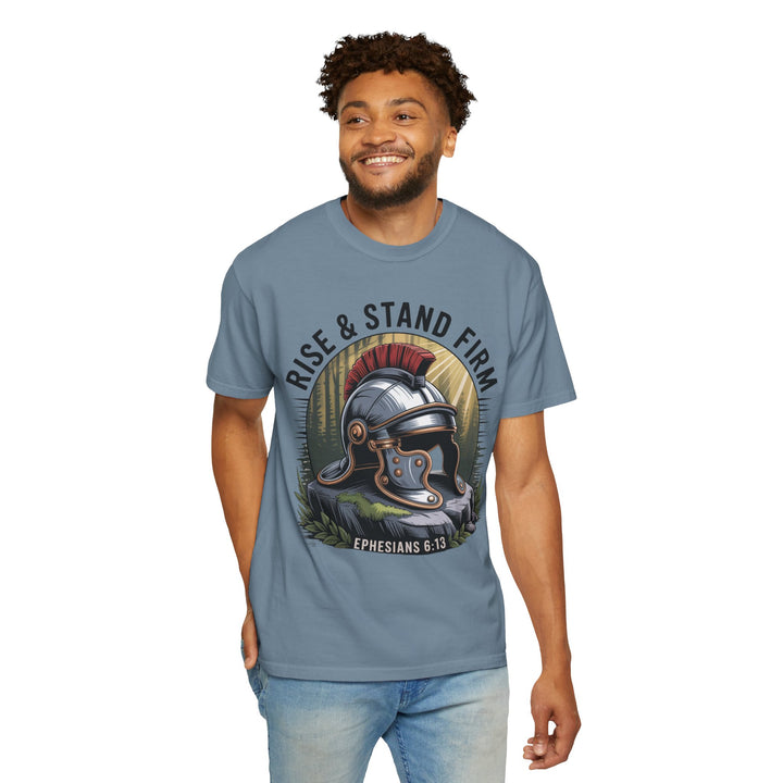 Faithful Warrior Unisex T-shirt - Rise & Stand Firm with Roman Helmet Design