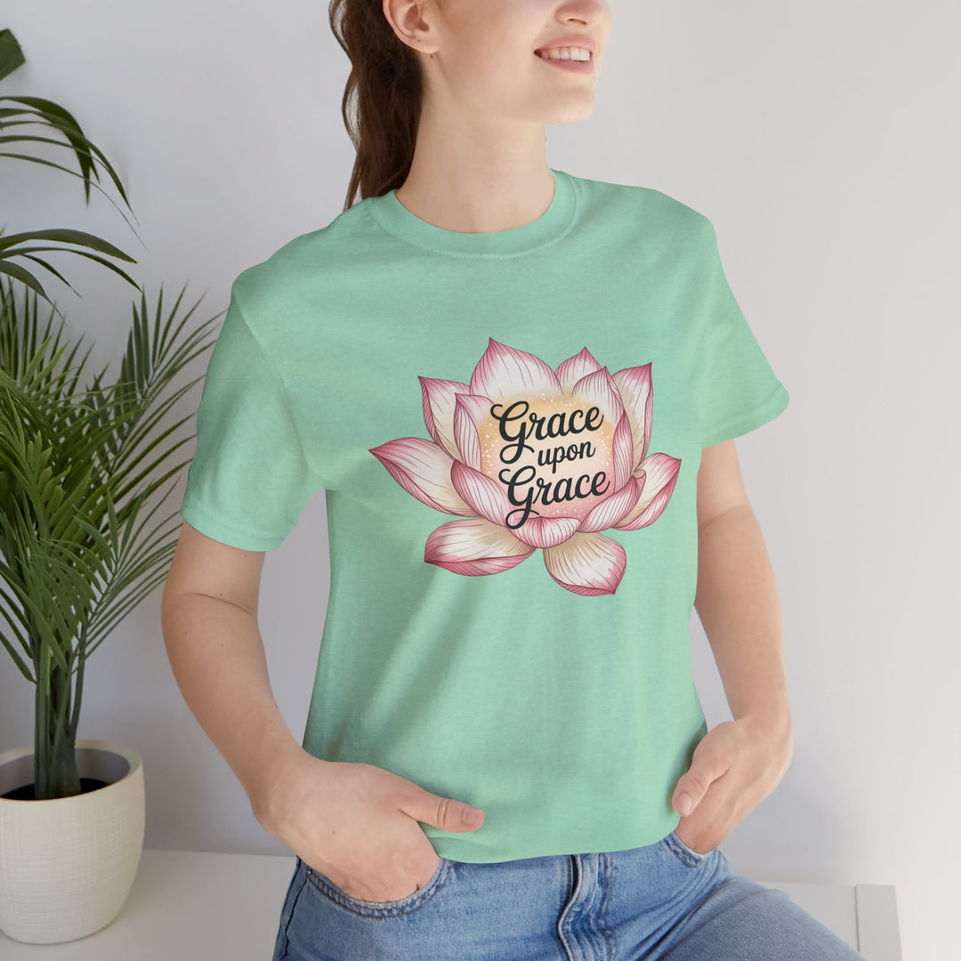 Lotus Blossom Inspirational Tee, Grace Upon Grace T-shirt, Mindfulness Gift, Spiritual Apparel, Relaxed Fit Tee, Yoga Wear