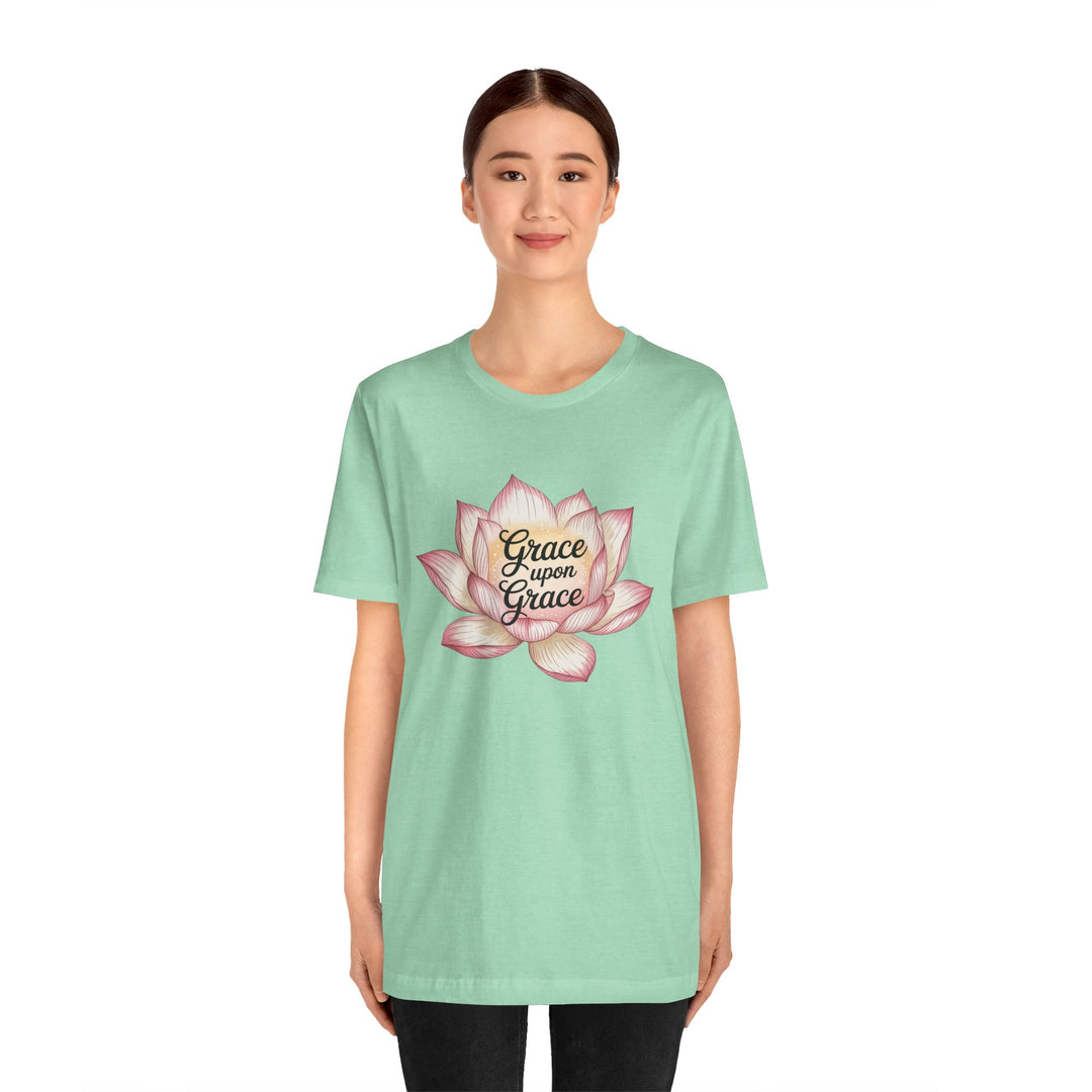 Lotus Blossom Inspirational Tee, Grace Upon Grace T-shirt, Mindfulness Gift, Spiritual Apparel, Relaxed Fit Tee, Yoga Wear