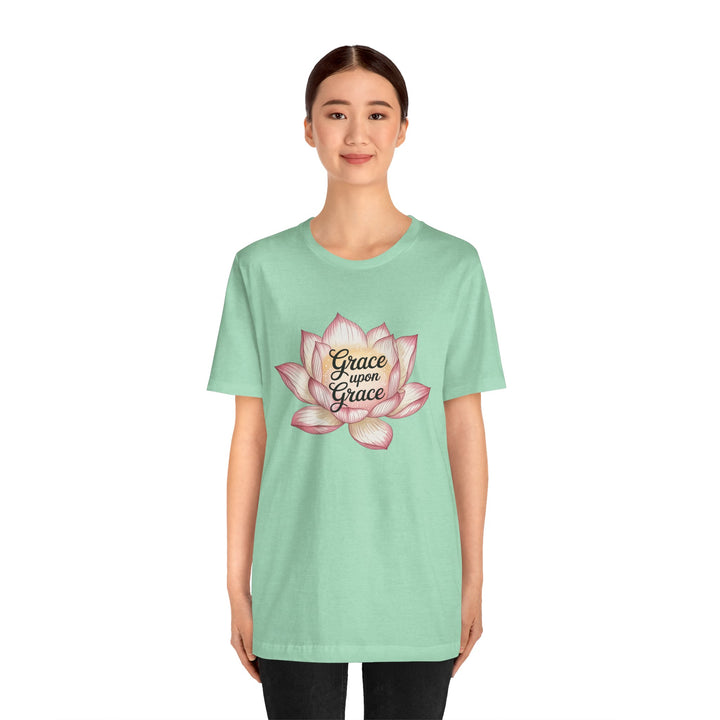 Lotus Blossom Inspirational Tee, Grace Upon Grace T-shirt, Mindfulness Gift, Spiritual Apparel, Relaxed Fit Tee, Yoga Wear