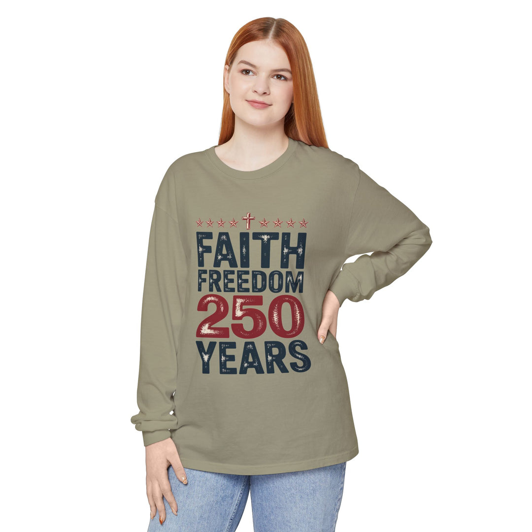 Faith Freedom Long Sleeve T-Shirt, Unisex Tee, Patriotic Apparel, Gift for Independence Day, Christian Clothing, Casual Everyday Wear