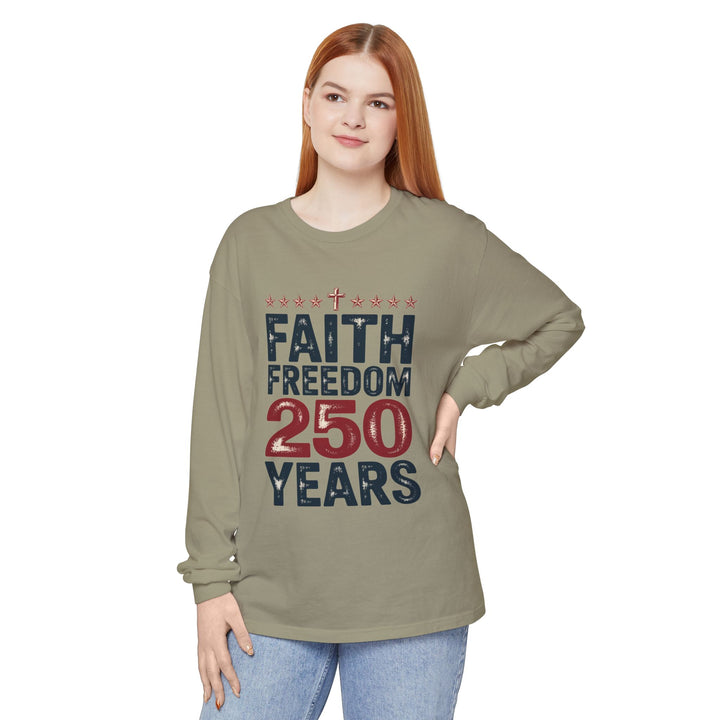 Faith Freedom Long Sleeve T-Shirt, Unisex Tee, Patriotic Apparel, Gift for Independence Day, Christian Clothing, Casual Everyday Wear