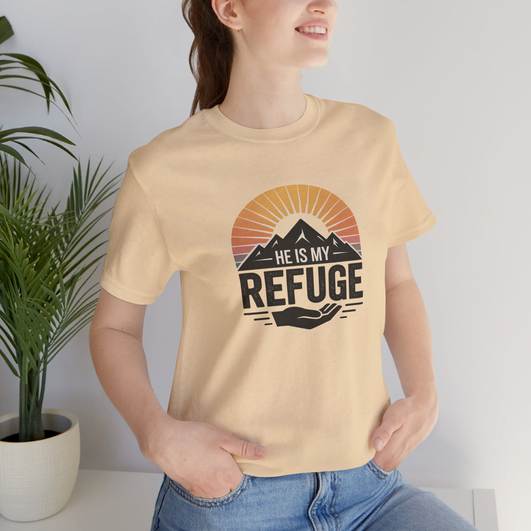 He Is My Refuge, Mountain Sunset Graphic Tee, Inspirational T-Shirt, Unisex Comfort Wear, Casual Outfit, Perfect Gift for Nature Lovers