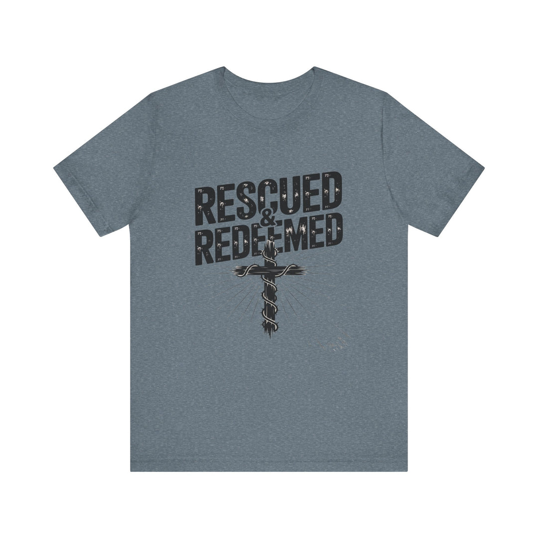 Faith-Inspired Unisex Jersey Tee - Rescued & Redeemed, Christian T-Shirt, Inspirational Apparel, Gift for Believers, Casual Wear