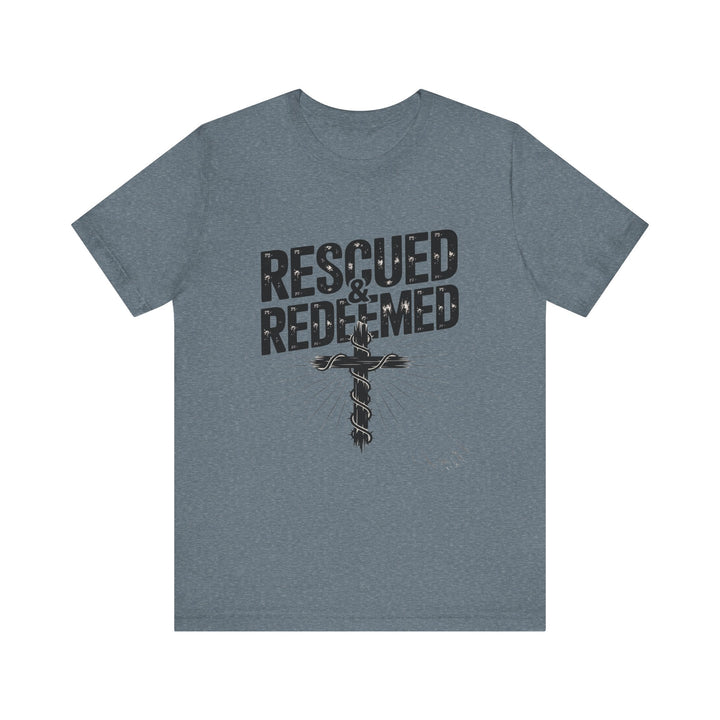 Faith-Inspired Unisex Jersey Tee - Rescued & Redeemed, Christian T-Shirt, Inspirational Apparel, Gift for Believers, Casual Wear