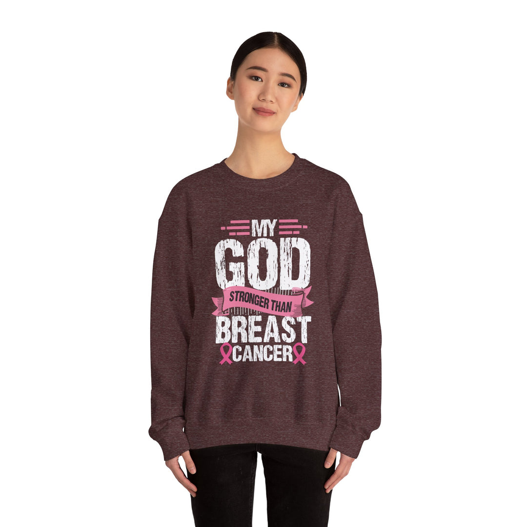 Breast Cancer Awareness Crewneck Sweatshirt, God is Stronger Than Breast Cancer, Inspirational Gift, Unisex Pullover, Support Awareness