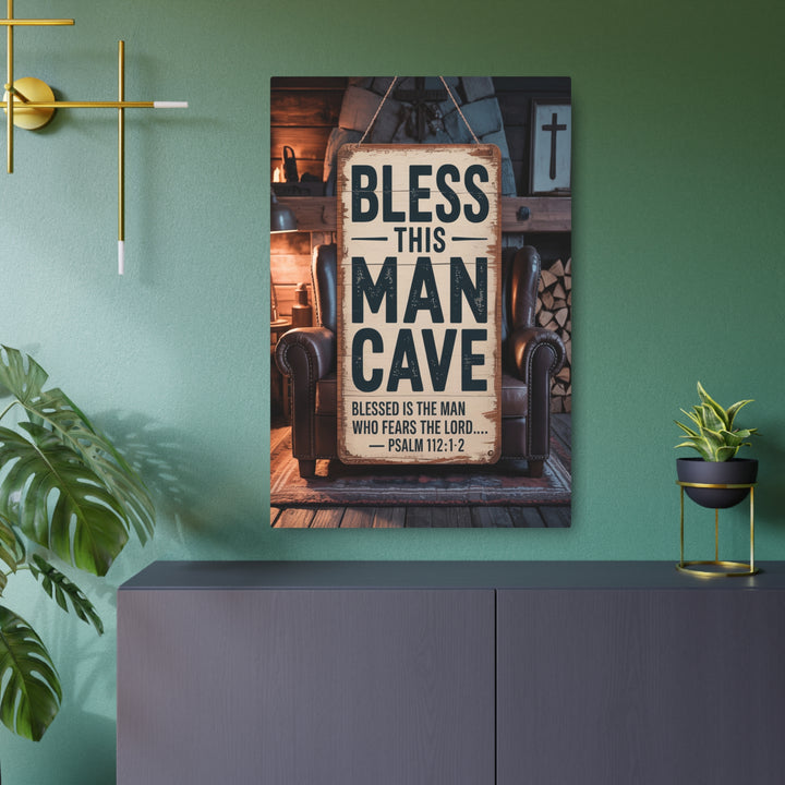"Bless This Man Cave" - Masculine Faith Metal Wall Art