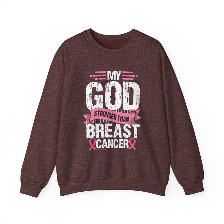 Breast Cancer Awareness Crewneck Sweatshirt, God is Stronger Than Breast Cancer, Inspirational Gift, Unisex Pullover, Support Awareness