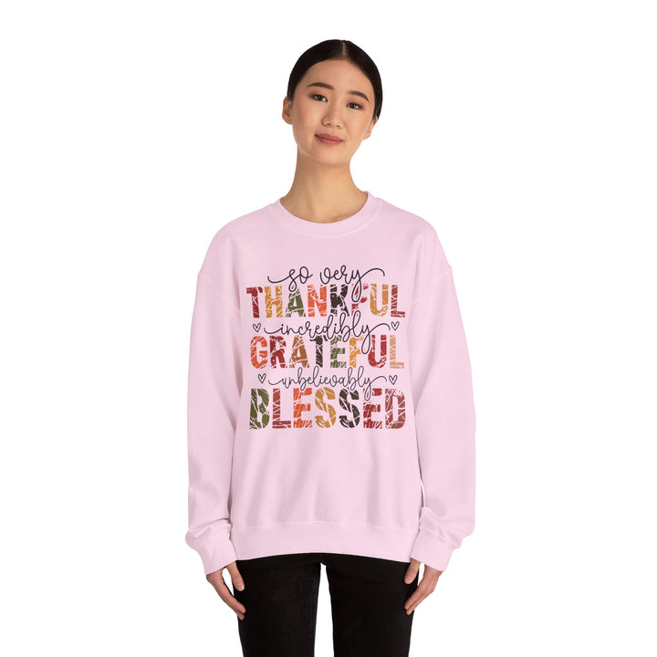Thankful Grateful Blessed Sweatshirt | Cozy Fall Crewneck | Perfect Gift for Thanksgiving, Family Gatherings, Daily Comfort, Holiday Wear