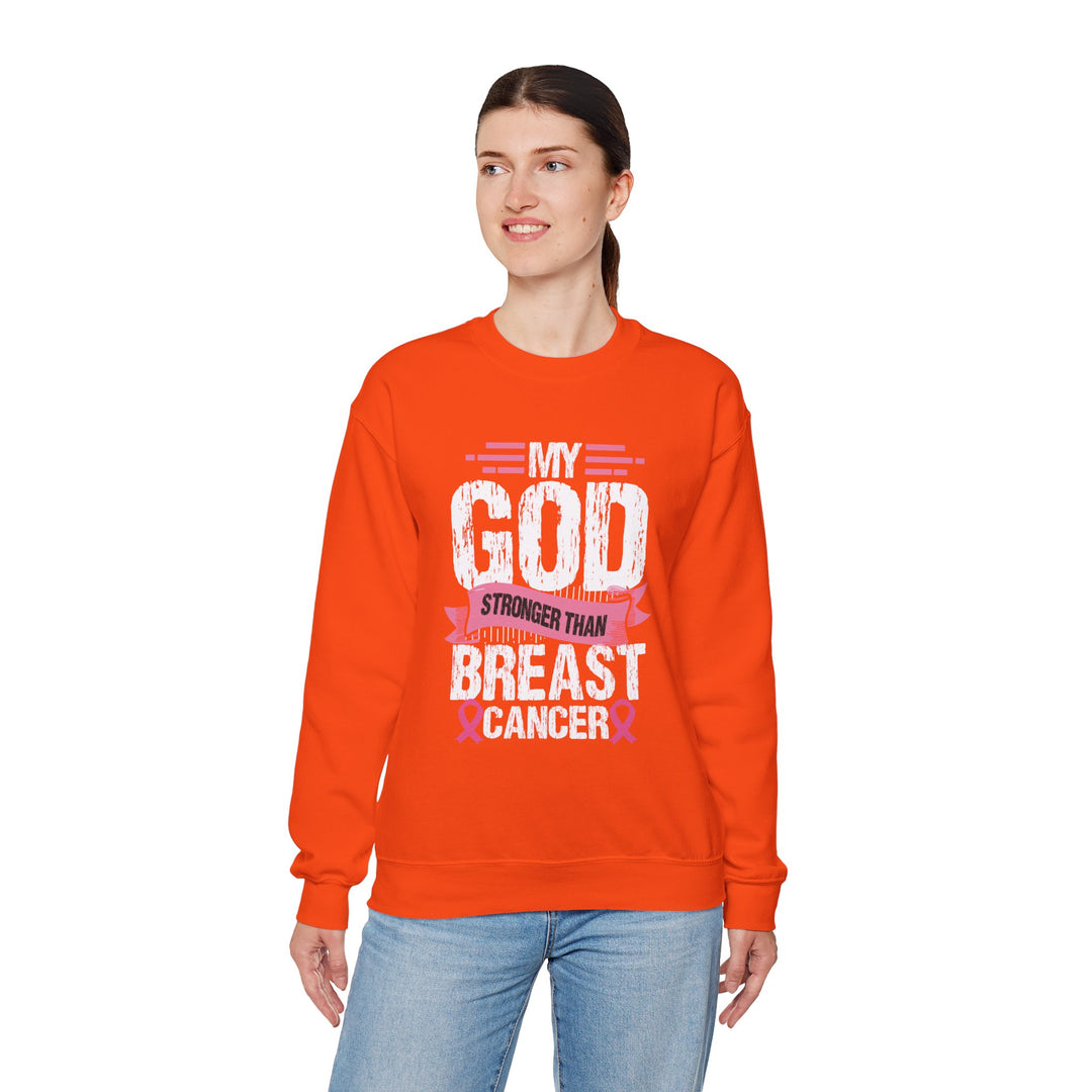 Breast Cancer Awareness Crewneck Sweatshirt, God is Stronger Than Breast Cancer, Inspirational Gift, Unisex Pullover, Support Awareness