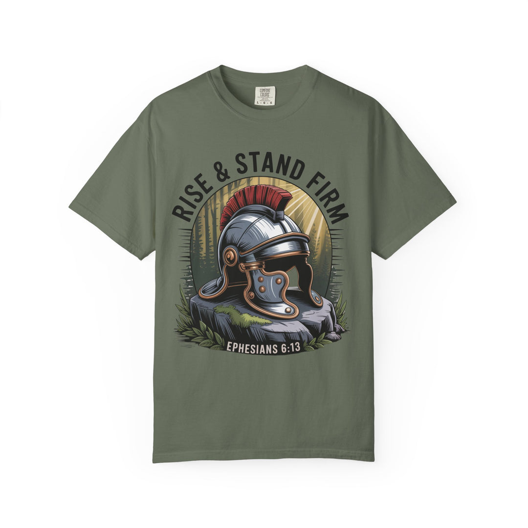Faithful Warrior Unisex T-shirt - Rise & Stand Firm with Roman Helmet Design