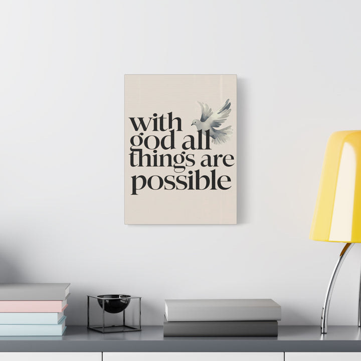 With God All Things Are Possible – Minimalist Christian Canvas | Matthew 19:26 Scripture Wall Art