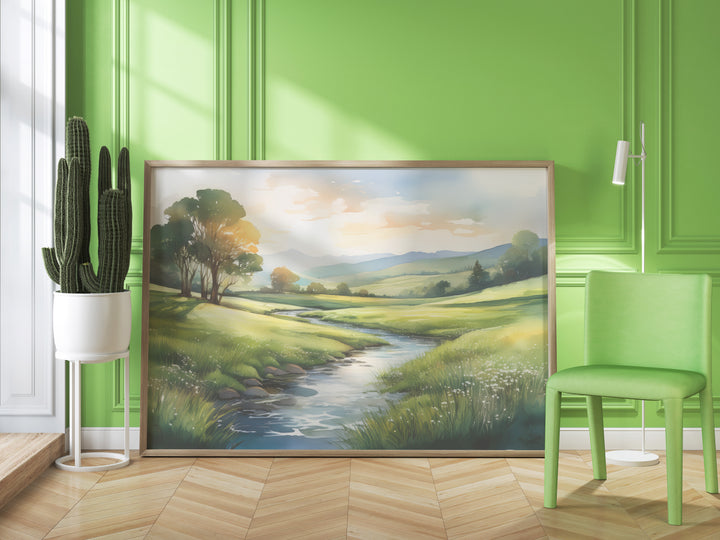 Still Waters – Watercolor Landscape Print Inspired by Psalm 23