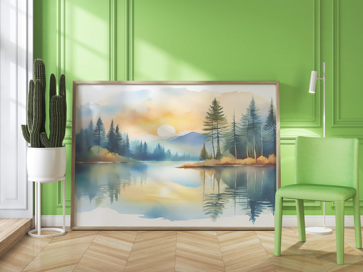 Silent Reflection – Watercolor Landscape Print Inspired by Psalm 46