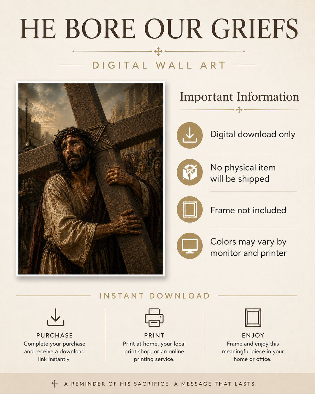 He Bore Our Griefs | Christian Digital Wall Art Download