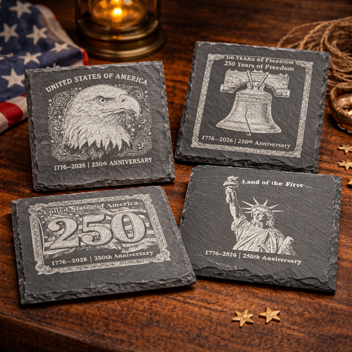 Patriotic Slate Coasters – 250th Anniversary USA Set of 4