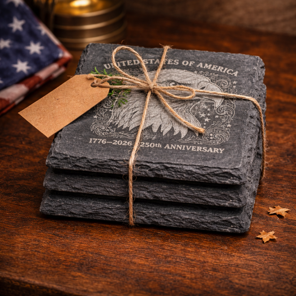 Patriotic Slate Coasters – 250th Anniversary USA Set of 4