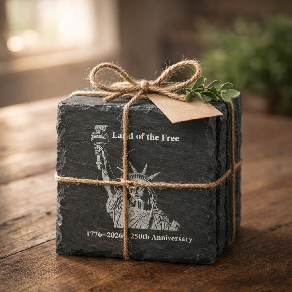 Patriotic Slate Coasters – 250th Anniversary USA Set of 4
