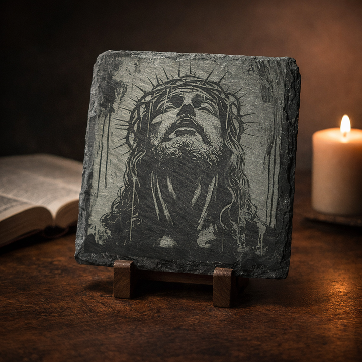 Crown of Thorns Slate Art – Engraved Jesus Christ Stone Plaque