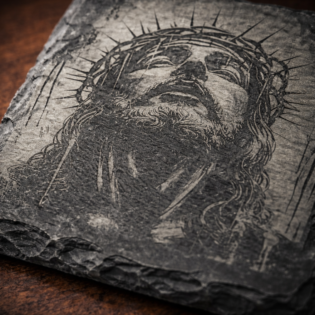 Crown of Thorns Slate Art – Engraved Jesus Christ Stone Plaque