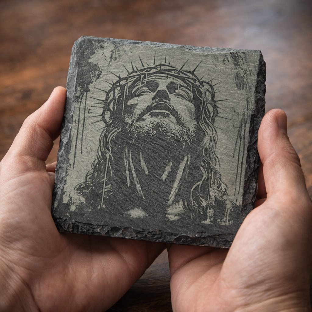Crown of Thorns Slate Art – Engraved Jesus Christ Stone Plaque