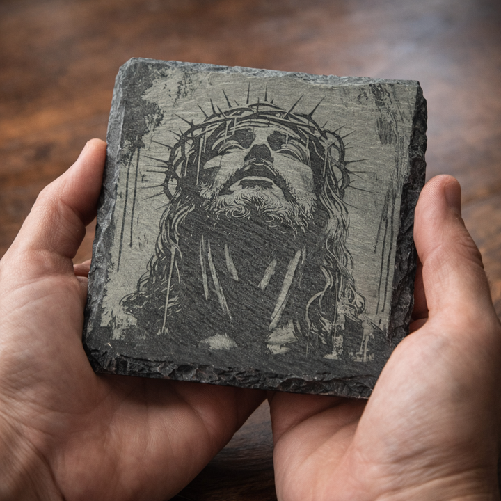 Crown of Thorns Slate Art – Engraved Jesus Christ Stone Plaque