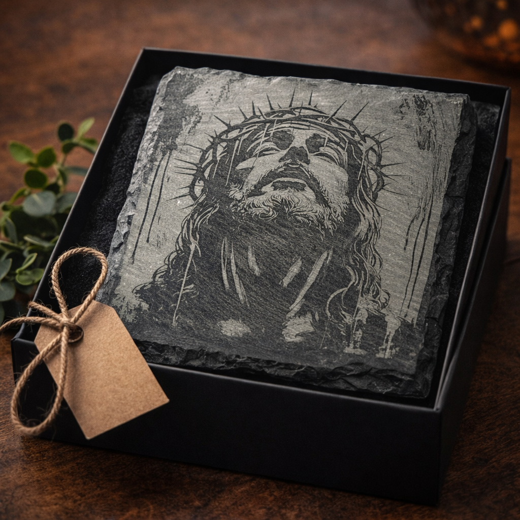 Crown of Thorns Slate Art – Engraved Jesus Christ Stone Plaque