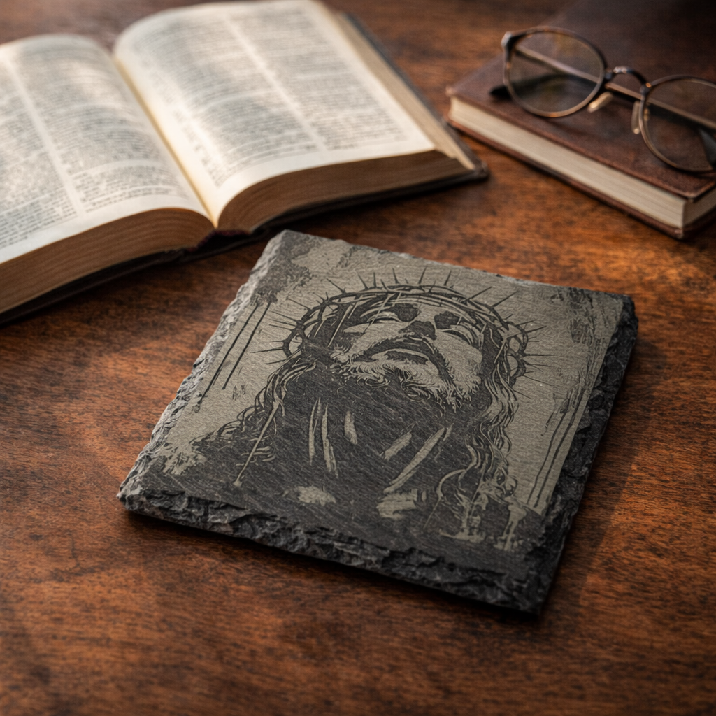 Crown of Thorns Slate Art – Engraved Jesus Christ Stone Plaque