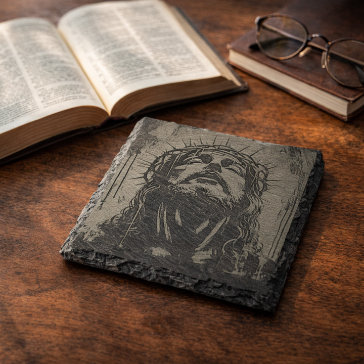 Crown of Thorns Slate Art – Engraved Jesus Christ Stone Plaque