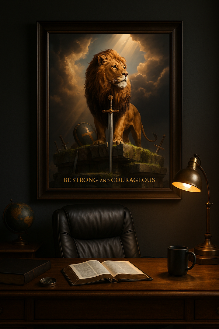 Be Strong and Courageous – Digital Christian Lion Print | Cool Dads Club Father's Day Art