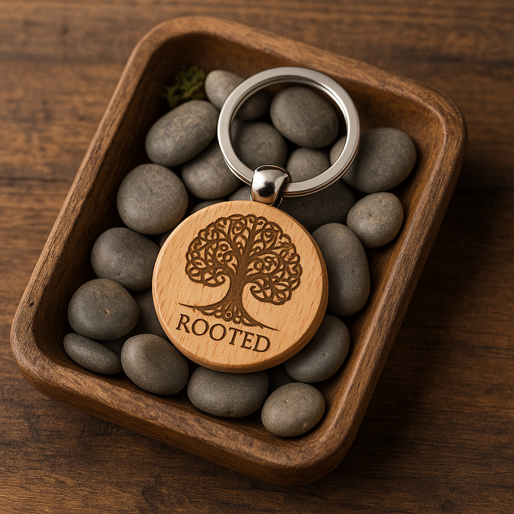 Rooted Tree of Life Engraved Wooden Keychain | Faith & Growth Gift