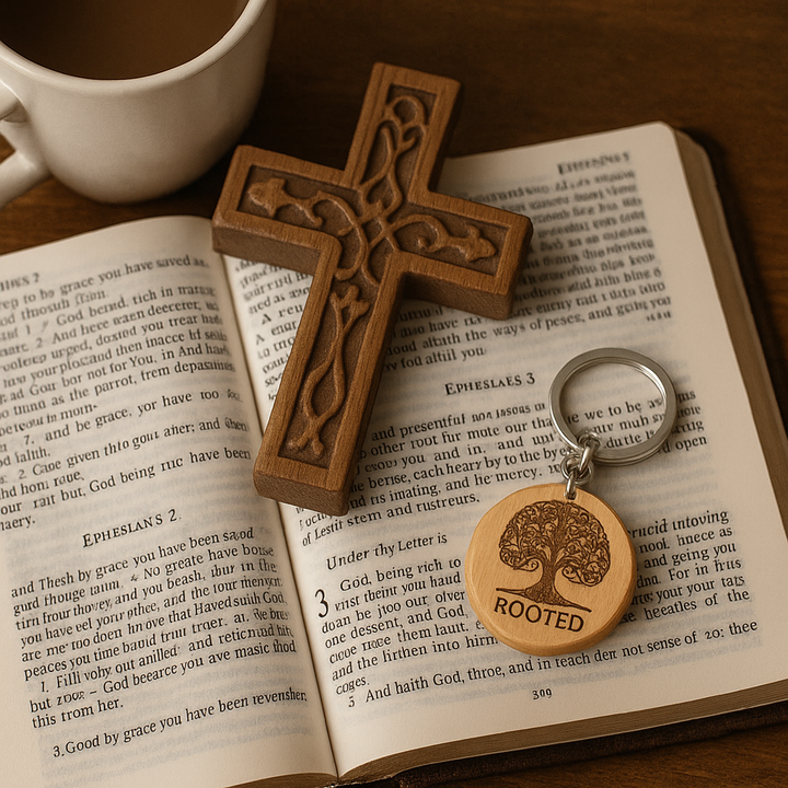 Rooted Tree of Life Engraved Wooden Keychain | Faith & Growth Gift