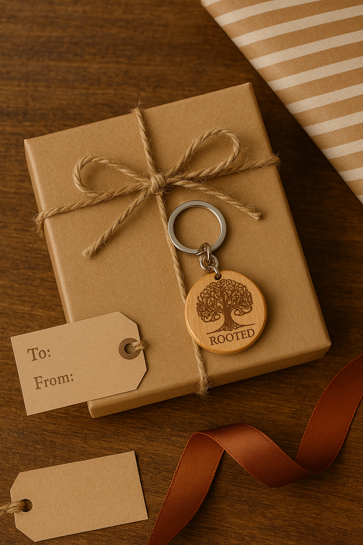 Rooted Tree of Life Engraved Wooden Keychain | Faith & Growth Gift