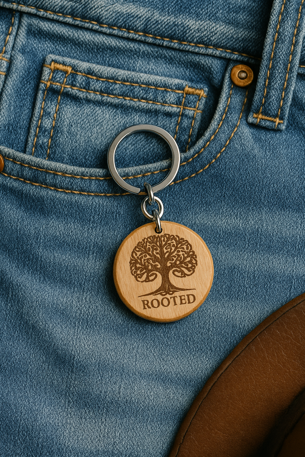 Rooted Tree of Life Engraved Wooden Keychain | Faith & Growth Gift
