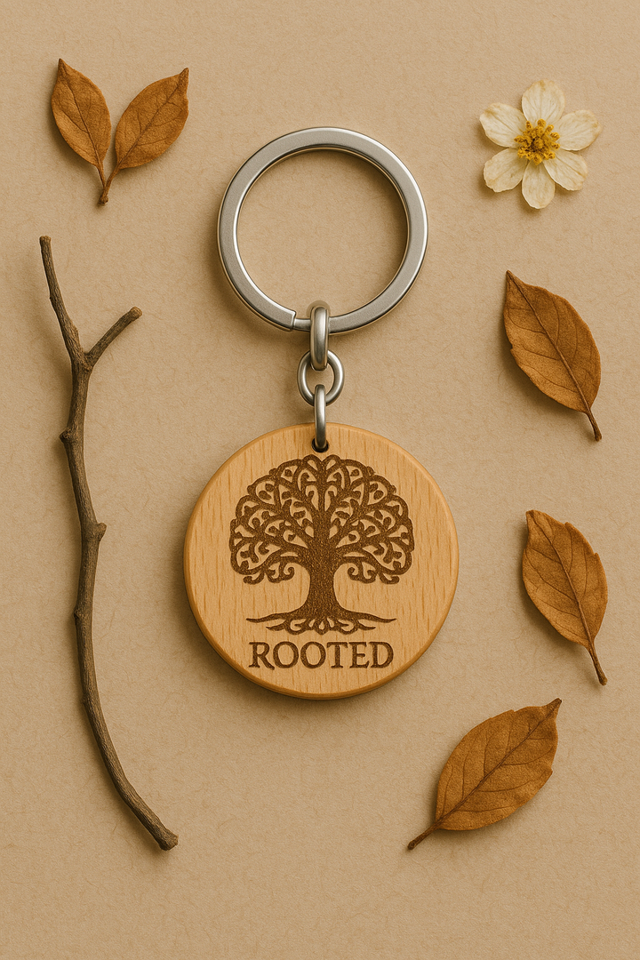 Rooted Tree of Life Engraved Wooden Keychain | Faith & Growth Gift