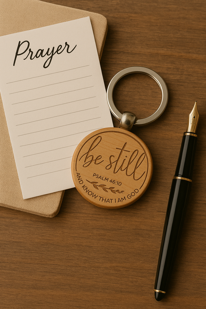 Be Still – Psalm 46:10 Engraved Wooden Keychain | Faith Reminder Gift