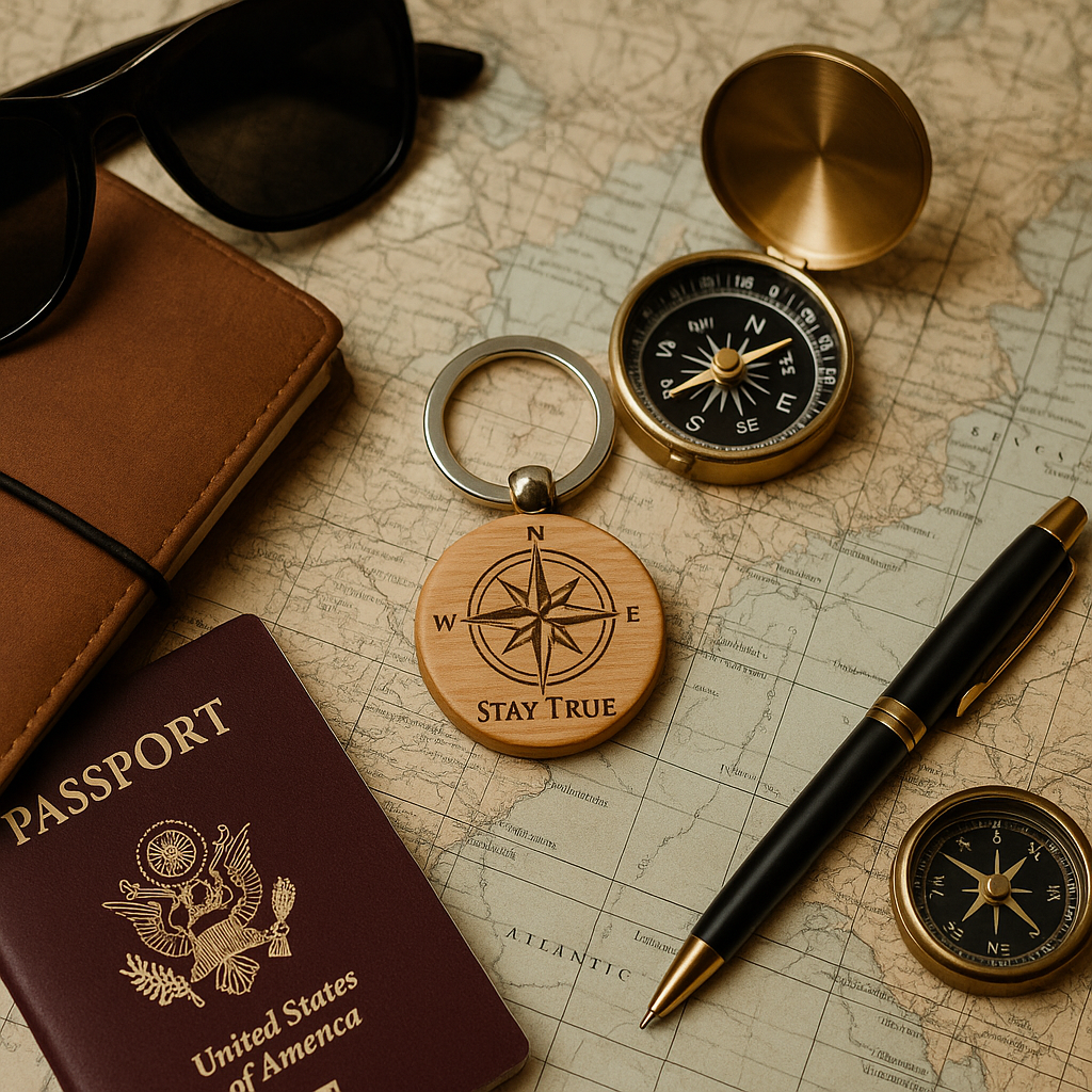 Stay True Compass Wooden Keychain – Directional Engraved Gift